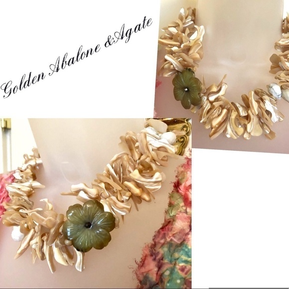 𝅺🇺🇸 Genuine Abalone Necklace Golden Abalone & Agate STUNNING Handcrafted - Picture 1 of 9
